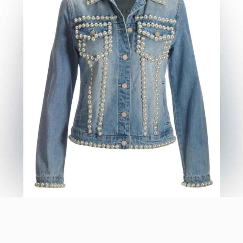 Boston Proper Pearl Embellished Denim Jacket - Picture 8 of 8
